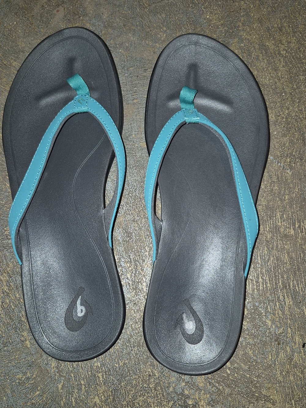 OluKai Teal Strap Black Footbed Women's Flip Sandals